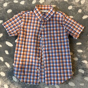 Janie and Jack Orange and Blue Checkered Button Down Shirt